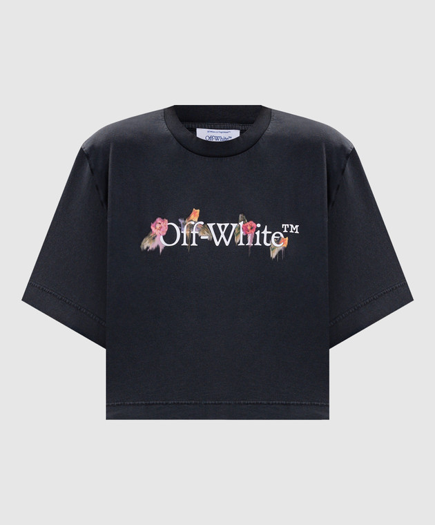 Off-White Серая укороченная футболка с цветочным принтом логотипа 2FA00640T
