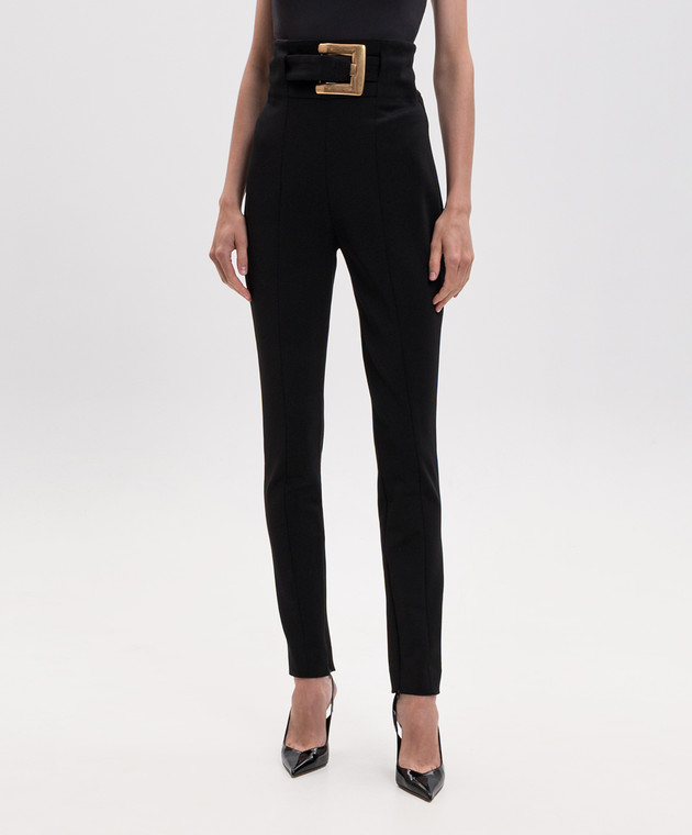 Balmain Чорні штани з високою посадкою з поясом GF1PL024JL05 зображення 3