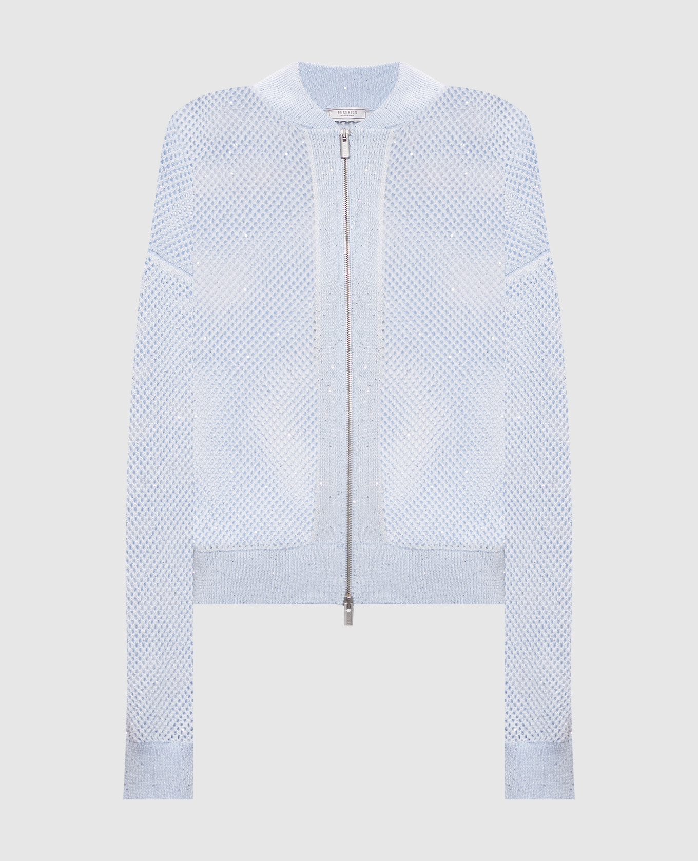 Голубой ажурный кардиган с пайетками