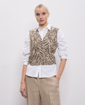 Brunello Cucinelli Коричневий жилет з льоном та шовком на запах MCWR07606