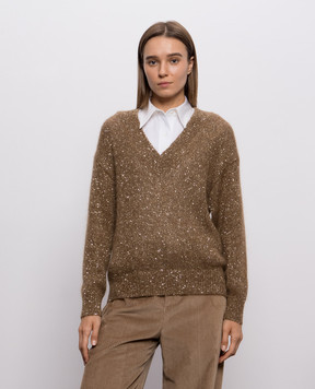 Brunello Cucinelli Коричневий пуловер в паєтки MMS579702P