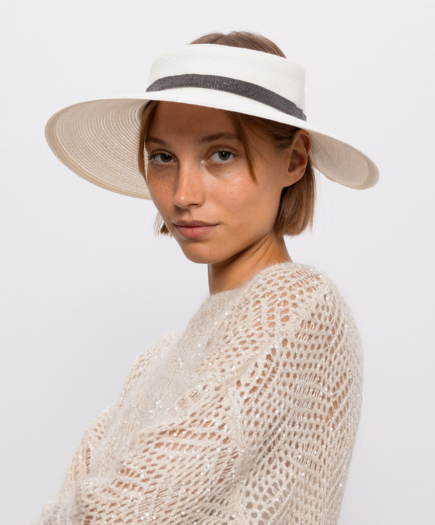 Brunello Cucinelli Шляпа-козырек цвета айвори с цепочкой мониль MCAP99002P изображение 2
