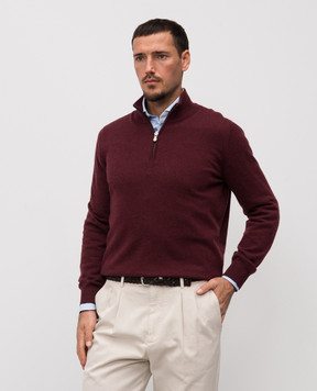 Brunello Cucinelli Бордовый джемпер из кашемира с молнией M2200124