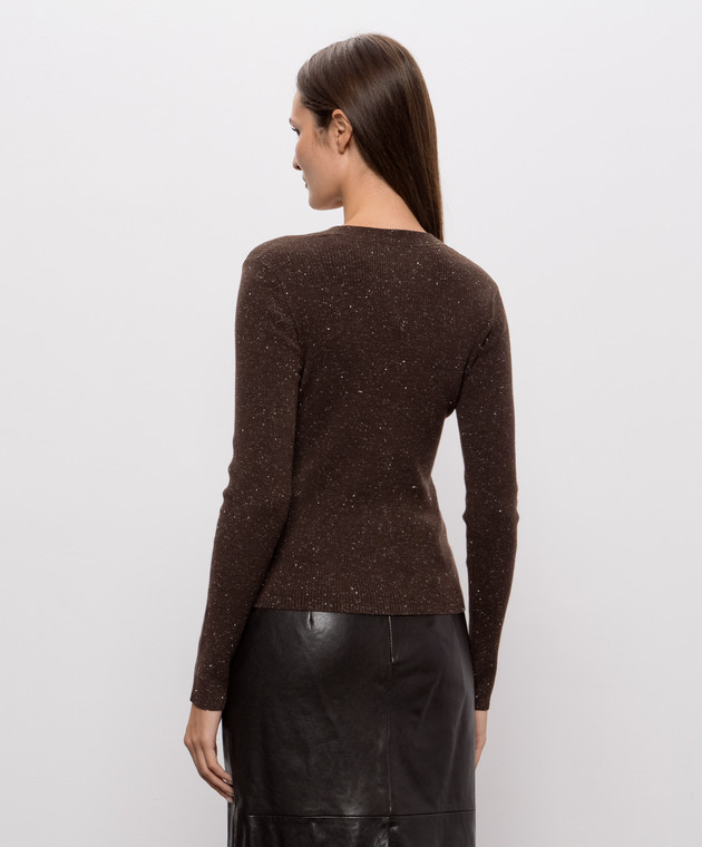 Brunello Cucinelli Коричневий кардиган з кашеміром в рубчик M9A822206 зображення 4