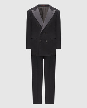 Brunello Cucinelli Сірий двобортний костюм з льону та вовни MZ408AS38P