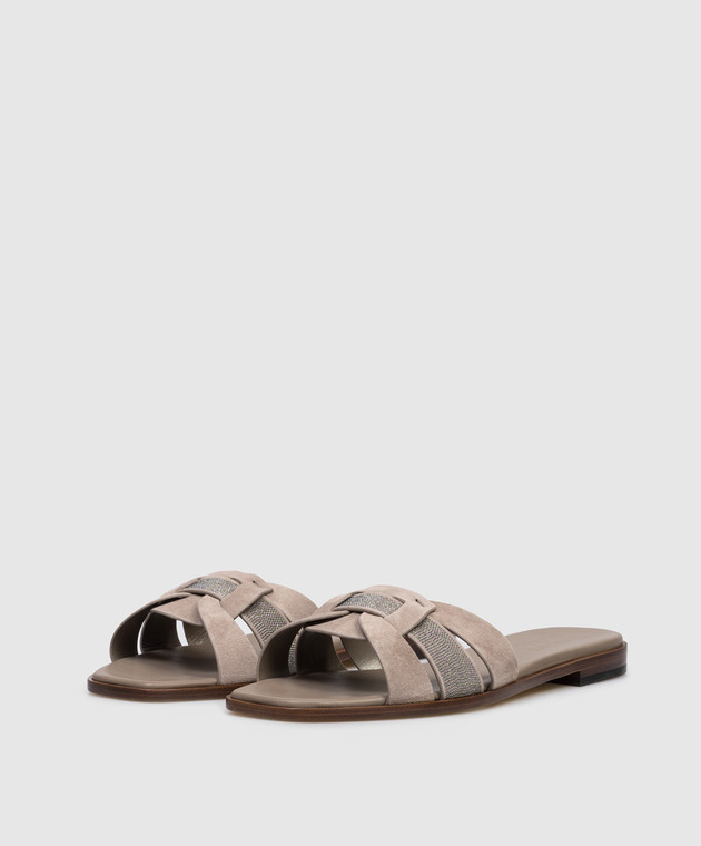 Doucal's Бежеві замшеві шльопанці з ланцюжком моніль DD8906DEGNUF278 зображення 2