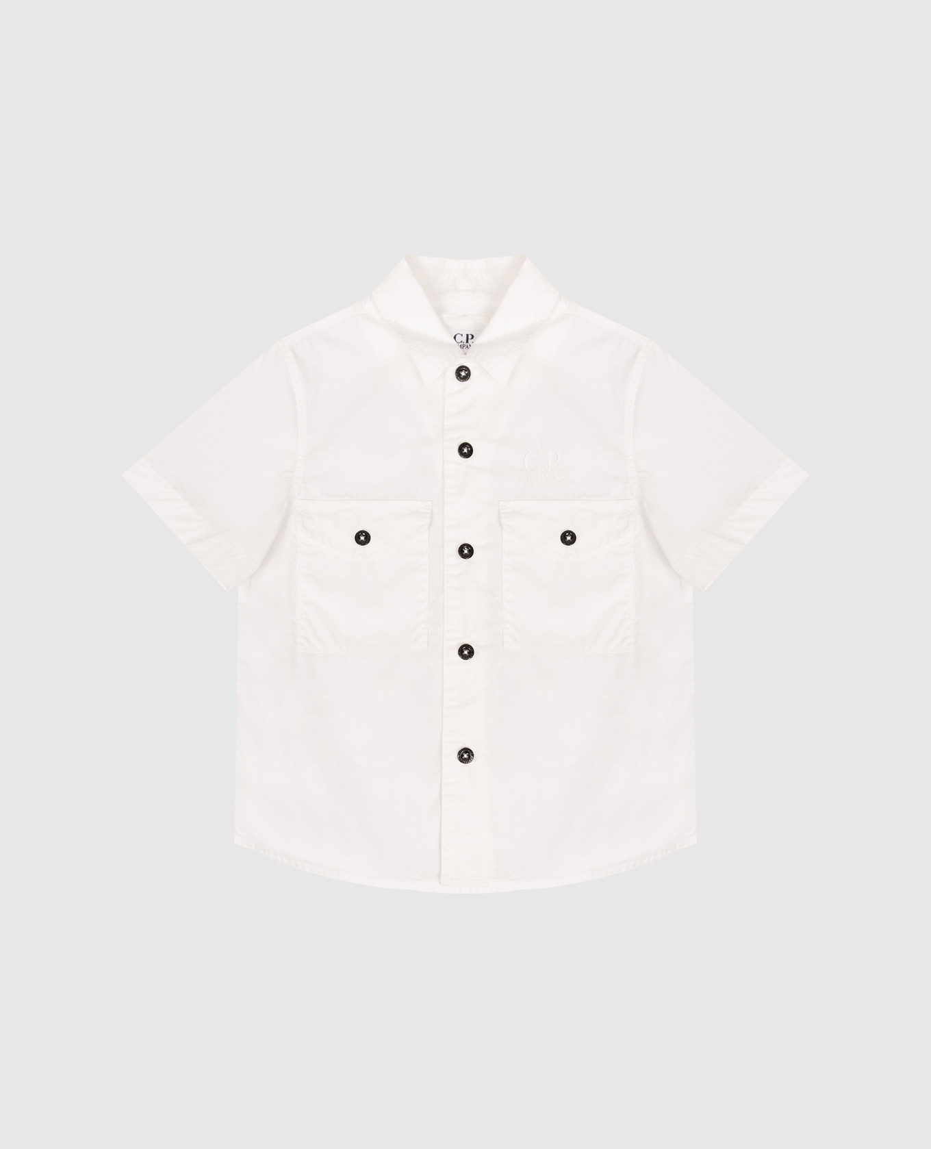 

Детская рубашка с вышивкой логотипа, Белый, С коротким рукавом