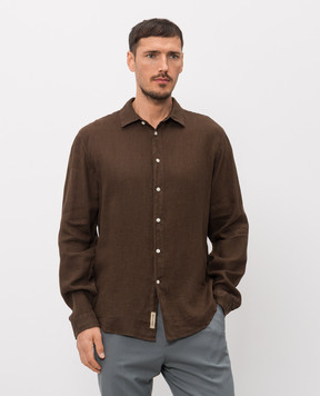 Woolrich Коричнева сорочка з льону CFWOSI2013MRUT5284