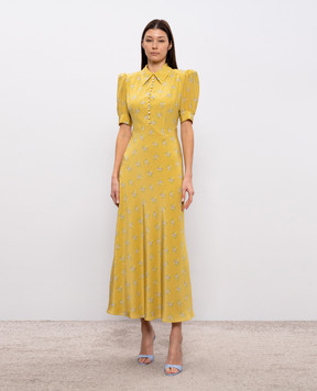 Alessandra Rich Жовта сукня із шовку в принт FABX3598F4726