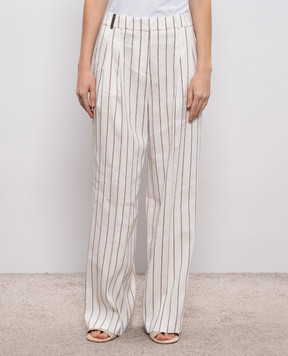 Peserico Білі штани з льоном в смужку AM4307Z00676