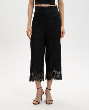 Twinset Чорні штани з льону з мереживом 261TT2184