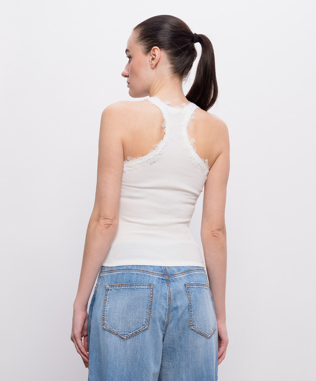 Ermanno Scervino Life Белый топ в рубчик с кружевом D484L302GWN изображение 4