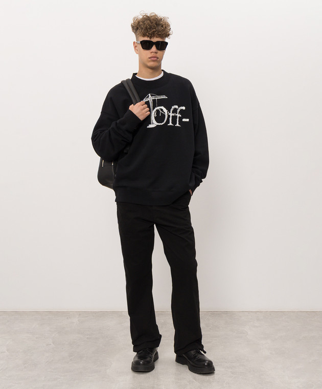 Off-White Чорний світшот з контрастним принтом логотипа 44MBA054F26F006 зображення 2