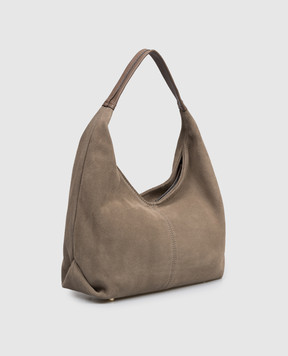 Gianni Notaro Коричнева замшева сумка-хобо SUEDE з нашивкою логотипа 867SUEDE