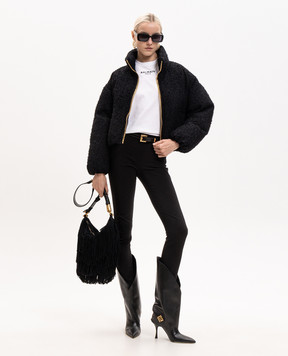 Balmain Черная укороченная твидовая куртка HF1TP140XC67