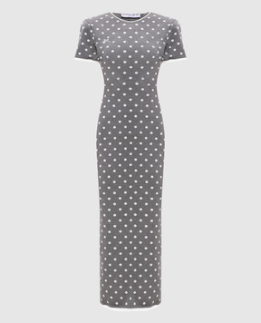 Rowen Rose Сіра сукня міді в горох RRJ456