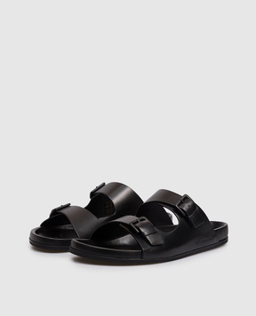 Ami Paris Чорні шкіряні шльопанці USV832AL0129