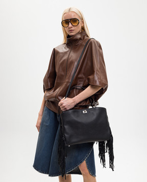Balenciaga Чорна шкіряна сумка Rodeo з бахромою 7897722AB9O