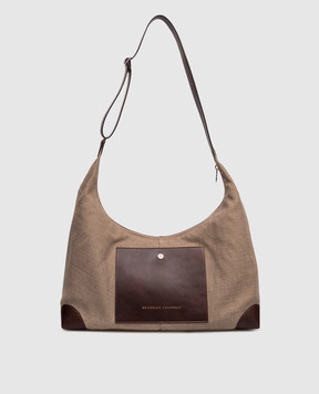Brunello Cucinelli Коричнева сумка з льоном з принтом логотипа MBACBU442P