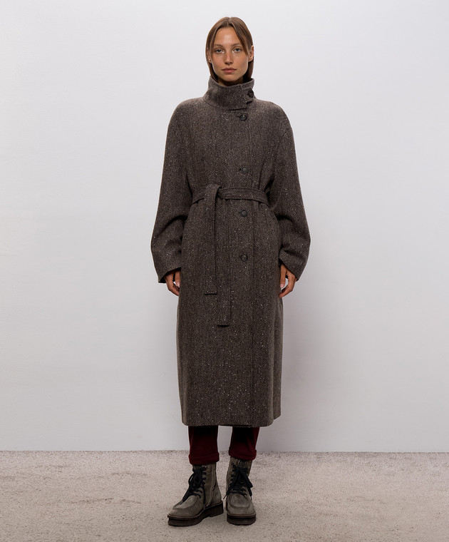 Brunello Cucinelli Коричневое пальто с шерстью в узор MG5669766 изображение 3