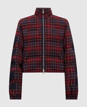 Off-White Бордовая стеганная куртка в клеточку 2EJ007F25FAB001