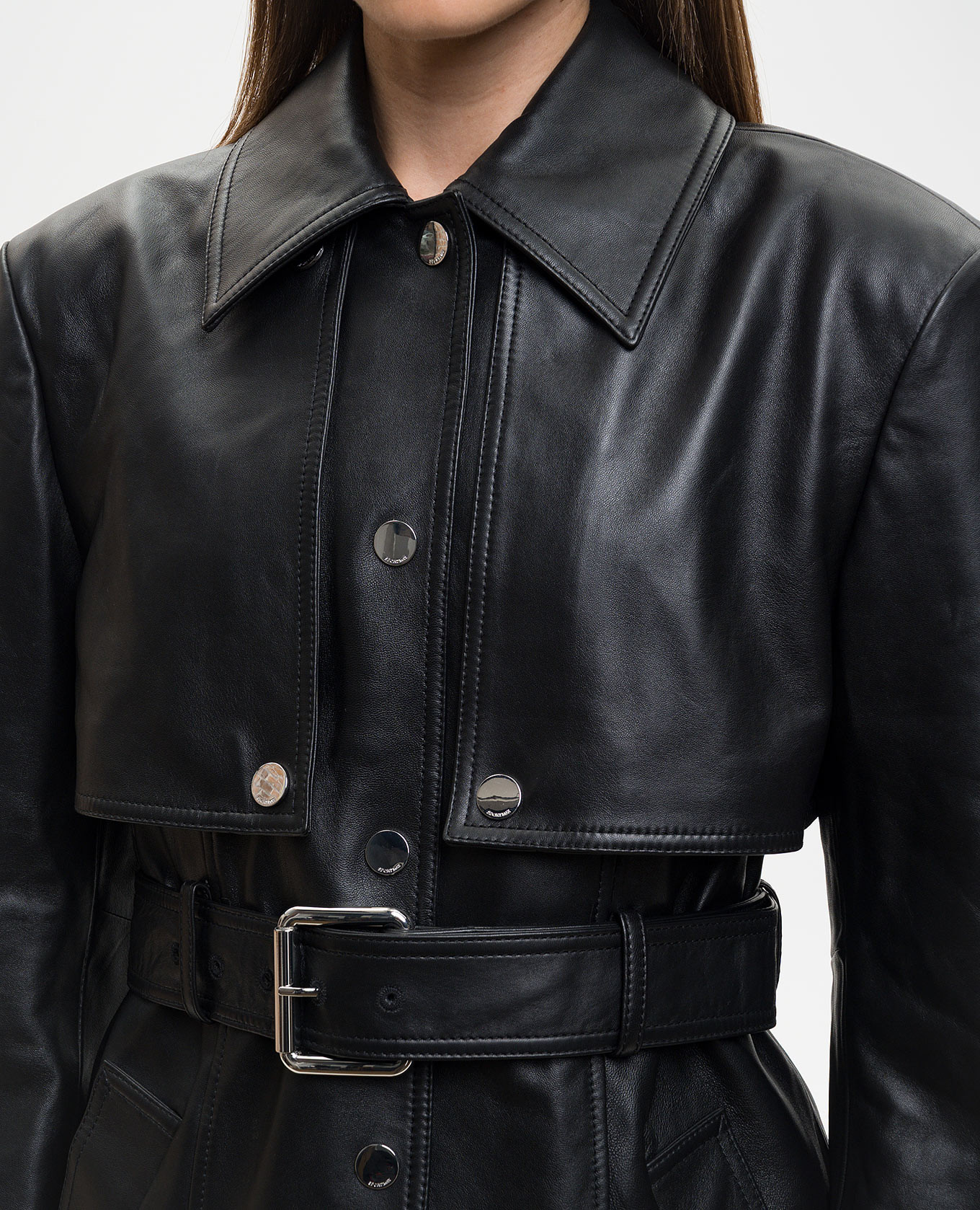 Max Mara Sportmax Черная кожаная куртка SPSTENZONE изображение 6