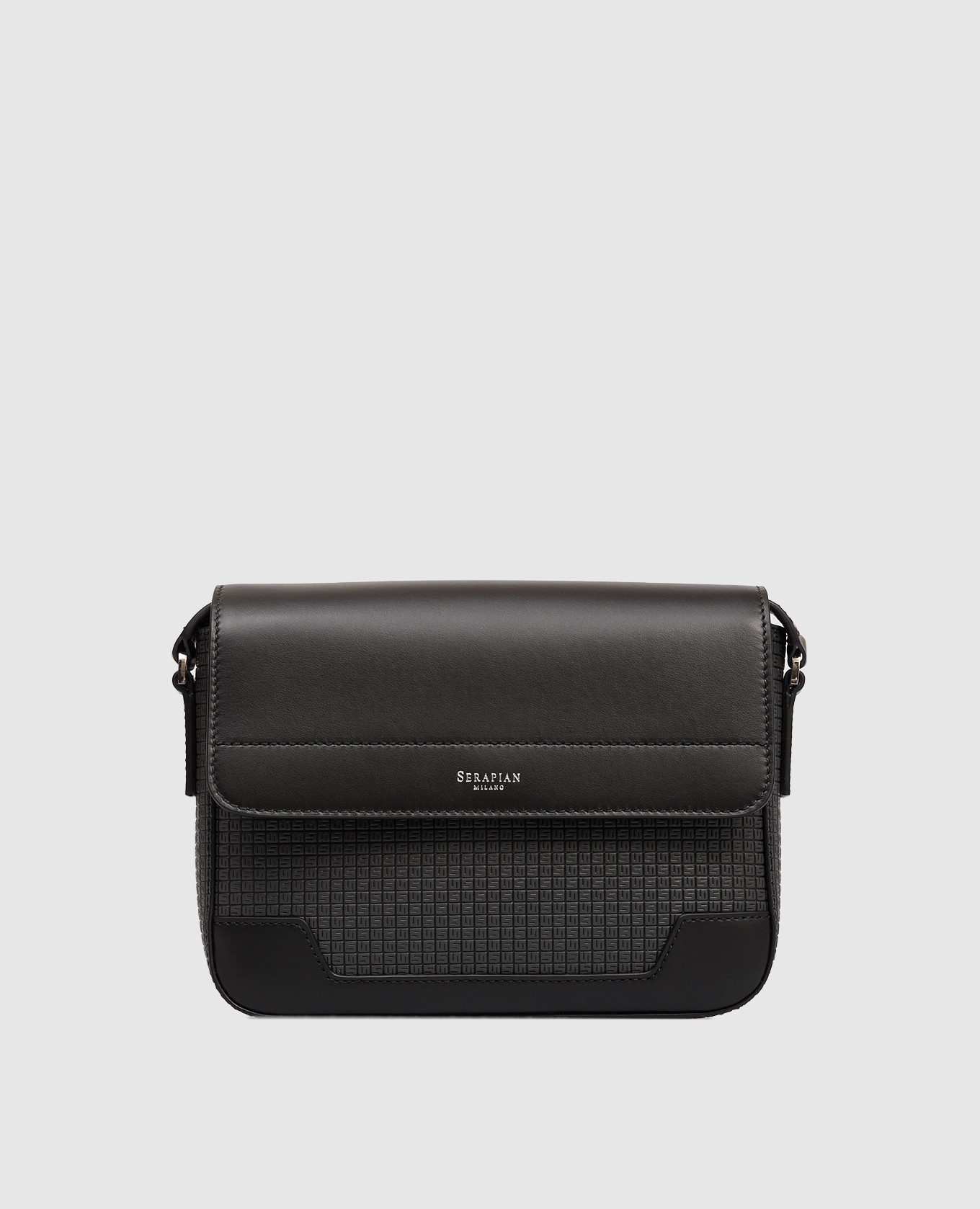 

Серая кожаная сумка-мессенджер с логотипом, Серый, Сумки-мессенджеры