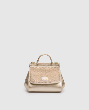Dolce&Gabbana Детская золотистая кожаная сумка Sicily с кристаллами EB0003A3G25