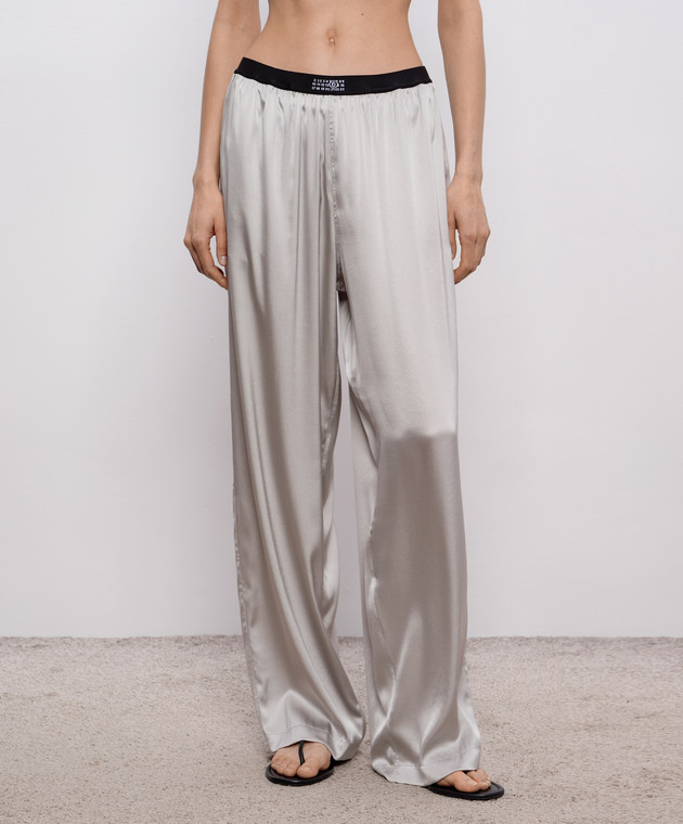 Maison Margiela MM6 Серые брюки с шелком в пижамном стиле MJH220050 изображение 3