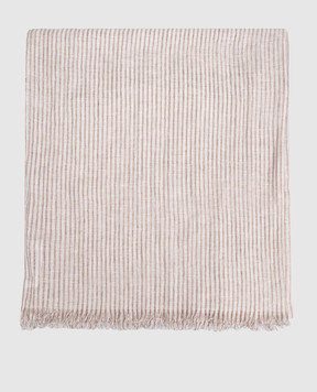 Brunello Cucinelli Бежевый шарф из льна в полоску MSCDAGL73