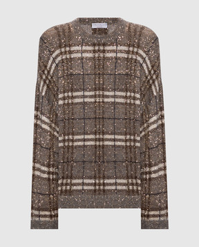 Brunello Cucinelli Коричневый джемпер с шерстью в пайетке MPN570300P