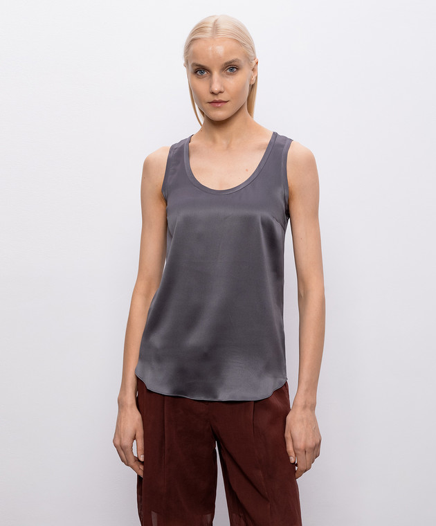 Brunello Cucinelli Серый топ из шелка MPC59E0600 изображение 3