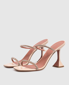 Amina Muaddi Бежевые кожаные мюли Gilda с кристаллами 16S366084GIL