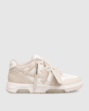 Off-White Бежевые кожаные кроссовки Out Of Office с логотипом OWIA259C99LEA006