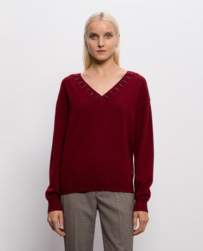Twinset Бордовый пуловер с кристаллами 262AP3261