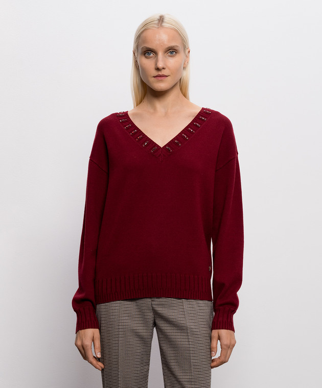 Twinset Бордовый пуловер с кристаллами 262AP3261 изображение 3