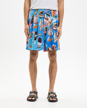 Balenciaga Синие шорты Sweet Treat в пижамном стиле 850715TTL24