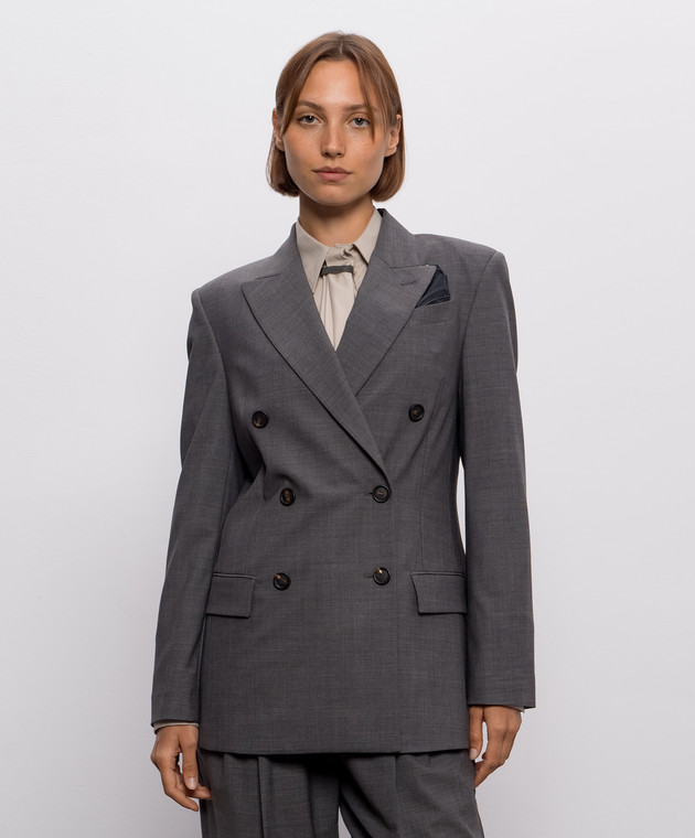 Brunello Cucinelli Серый двубортный жакет с шерстью M0W077038P изображение 3