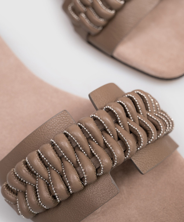 Peserico Коричневые кожаные шлепанцы с плетением E39735C0RCC839 изображение 5