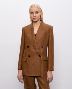 Brunello Cucinelli Коричневий жакет з льону з ланцюжком MH5277317