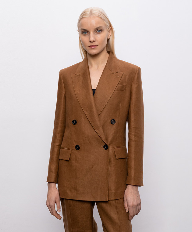 Brunello Cucinelli Коричневий жакет з льону з ланцюжком MH5277317 зображення 3