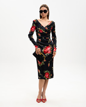 Dolce&Gabbana Черное платье в принт с драпировкой F60DHTFSICD