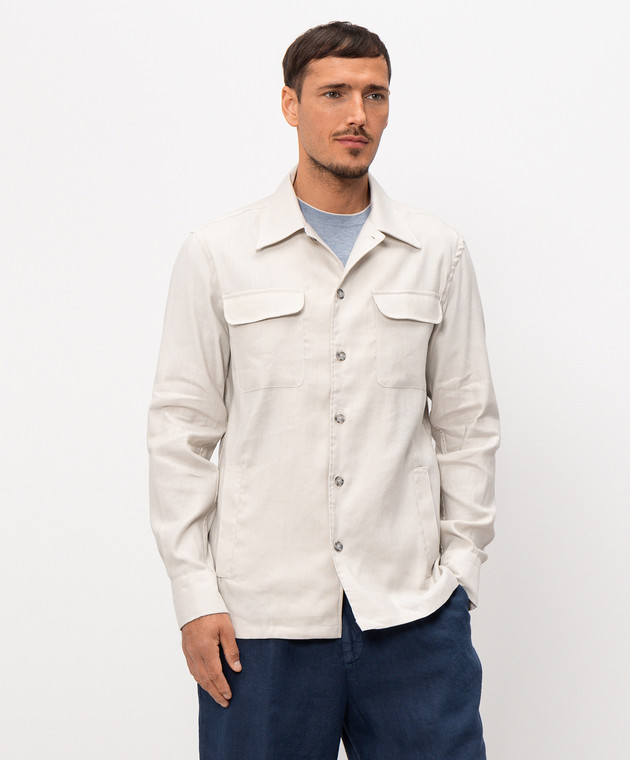 Pini Parma Сіра сорочка з льоном OVERSHICE зображення 3