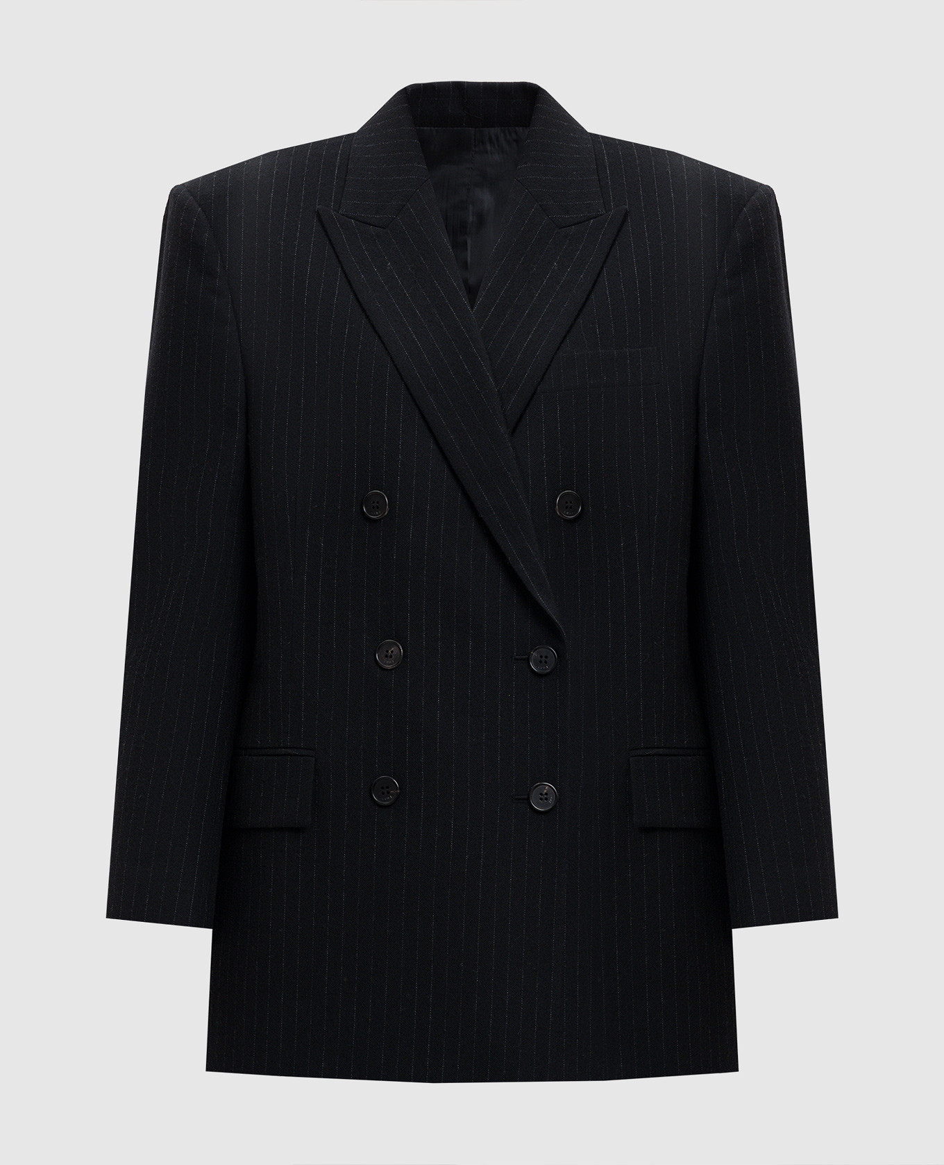 

Черный двубортный жакет из шерсти в полоску, Жакеты