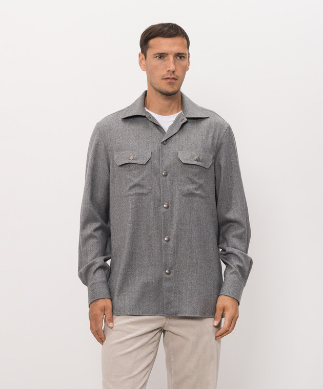 Brunello Cucinelli Рубашка серого цвета из шерсти MY6660721 изображение 3