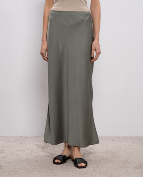 Brunello Cucinelli Зеленая юбка макси с разрезами M0H38G3396