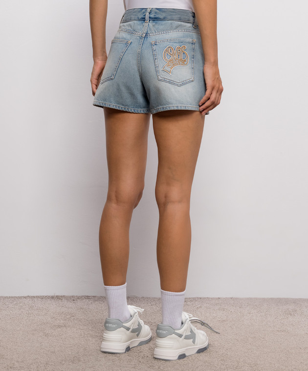 Off-White Голубые джинсовые шорты с эффектом потертости 2FJ00584B изображение 4