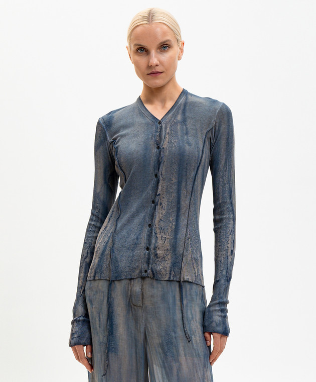 Masnada Синий кардиган с шелком 8090 изображение 3