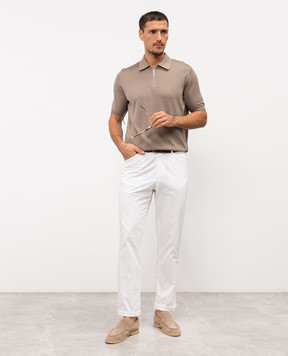 Stefano Ricci Коричневе поло із шовку з вишивкою монограми логотипа K616215P31F26101