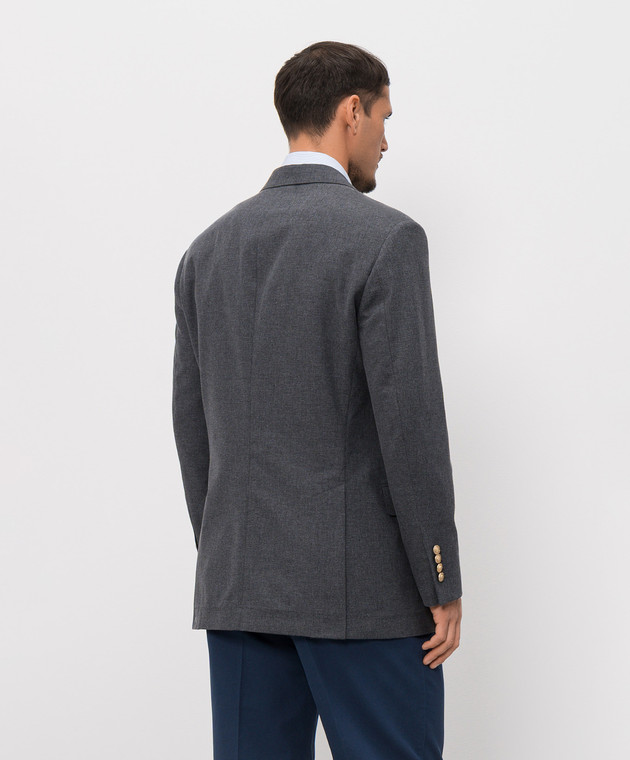 Brunello Cucinelli Серый двубортный пиджак с шерстью и льном MP4998BPCG изображение 4